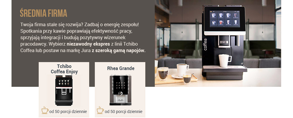 Twoja firma stale się rozwija? Zadbaj o energię zespołu! Spotkania przy kawie poprawiają efektywność pracy, sprzyjają integracji i budują pozytywny wizerunek pracodawcy.